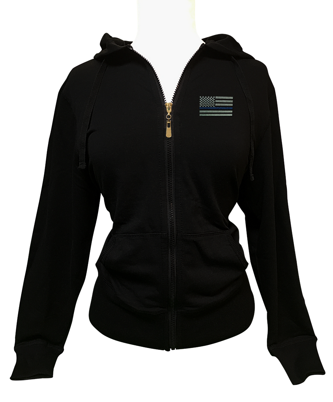 Rhinestone Blue Line Flag Hoodie