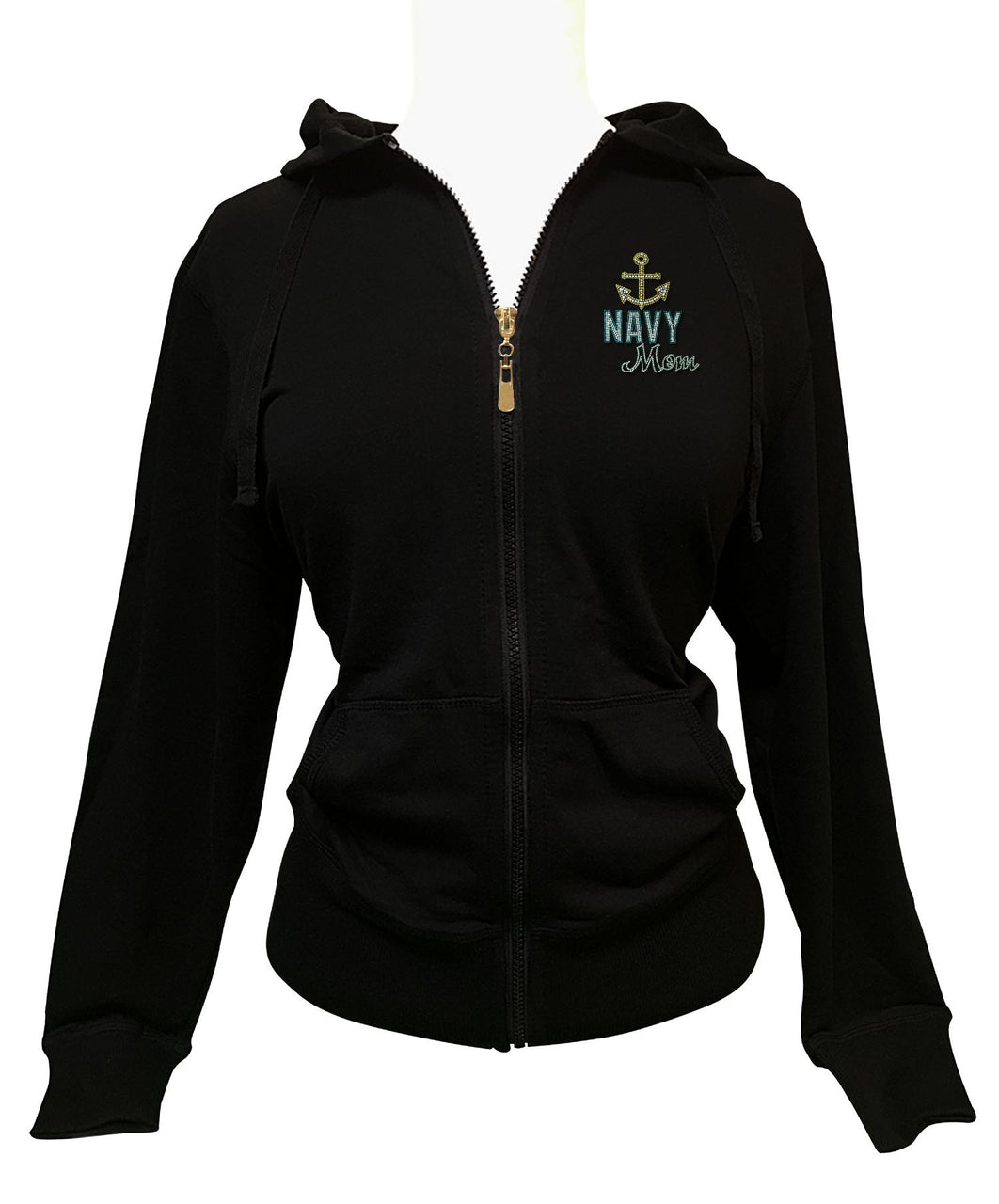 Navy Mom Rhinestone Hoodie