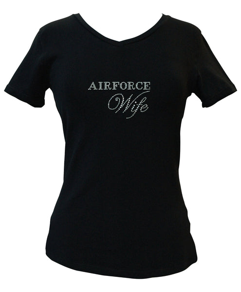 Air Force Wife Rhinestone V-Neck Tee