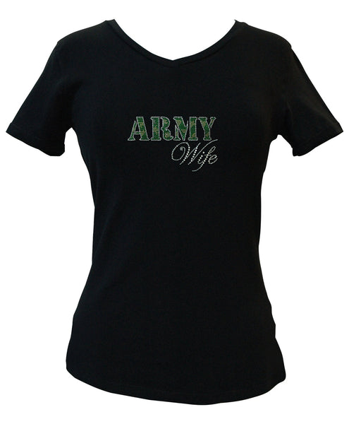 Army Wife Rhinestone V-Neck Tee