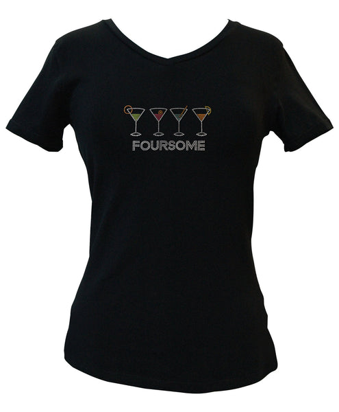 Foursome Rhinestone V-Neck Tee