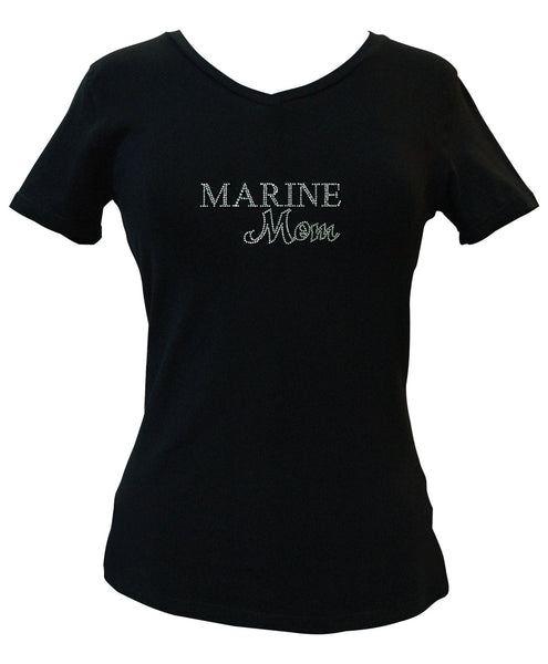 Marine Mom Rhinestone V-Neck Tee