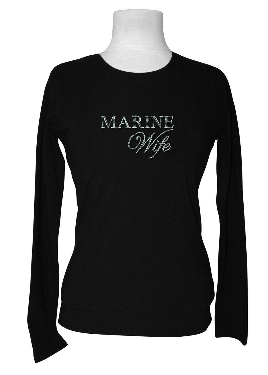 Marine Wife Rhinestone Long Sleeve Tee