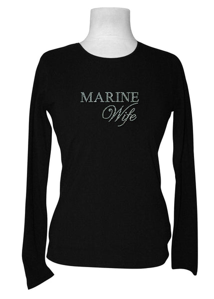 Marine Wife Rhinestone Long Sleeve Tee
