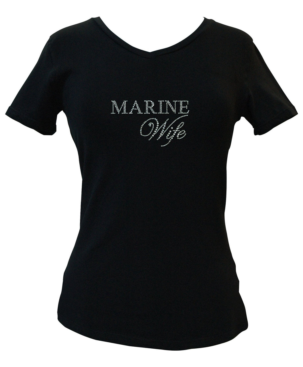 Marine Wife Rhinestone V-Neck Tee